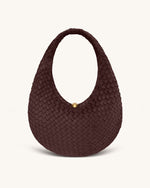 Nola Faux Suede Woven Hobo Shoulder Bag - Dark Mocha