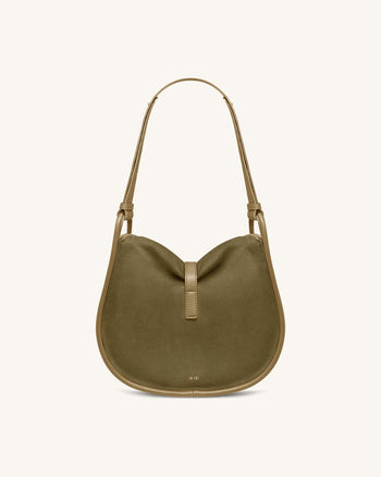 Arla Small Faux Suede Hobo Bag - Olive Green