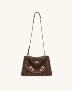 Rhea Pebbled Double Buckle Shoulder Bag - Dark Brown