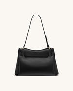 Rhea Pebbled Double Buckle Shoulder Bag - Black
