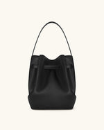 Clara Lock Accent Bucket Shoulder Bag - Black