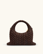 Cora Faux Suede Quilting Handle Bag - Dark Brown