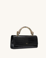Maya Leopard-Shaped Hardware Handle Top Handle Bag - Black Croc