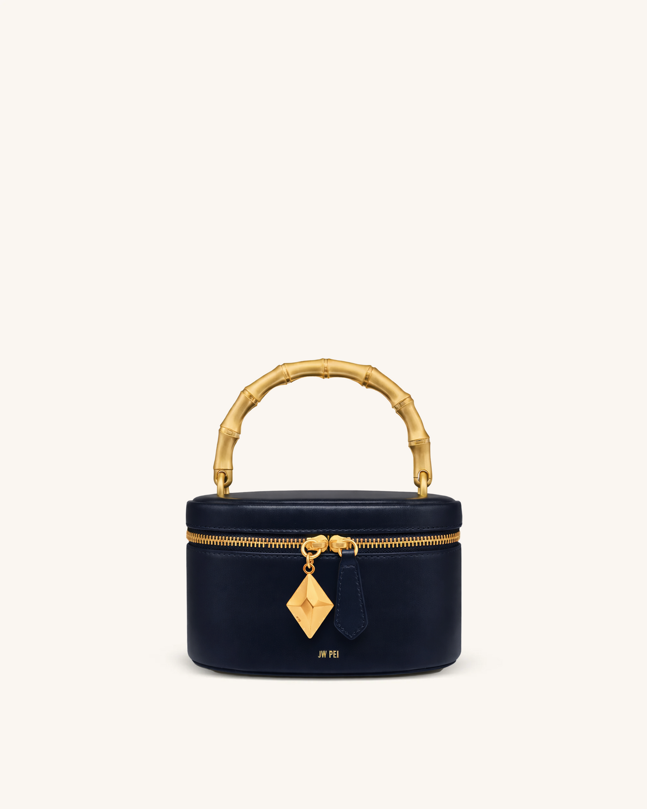 Natalie Metal Geometric Pendant Handle Bag - Navy