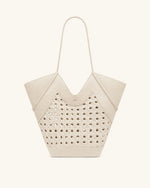 Maribel Woven Panel Tote Bag - Ivory