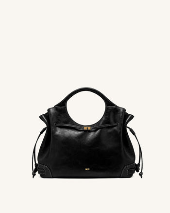 Virelle Waxed Vegan Leather Drawstring Tote Bag – Black