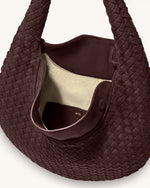 Nola Faux Suede Woven Hobo Shoulder Bag - Dark Mocha