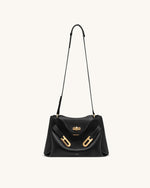 Rhea Pebbled Double Buckle Shoulder Bag - Black