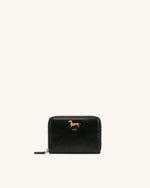 Maeve Dachshund Metal Emblem Zip Wallet - Black