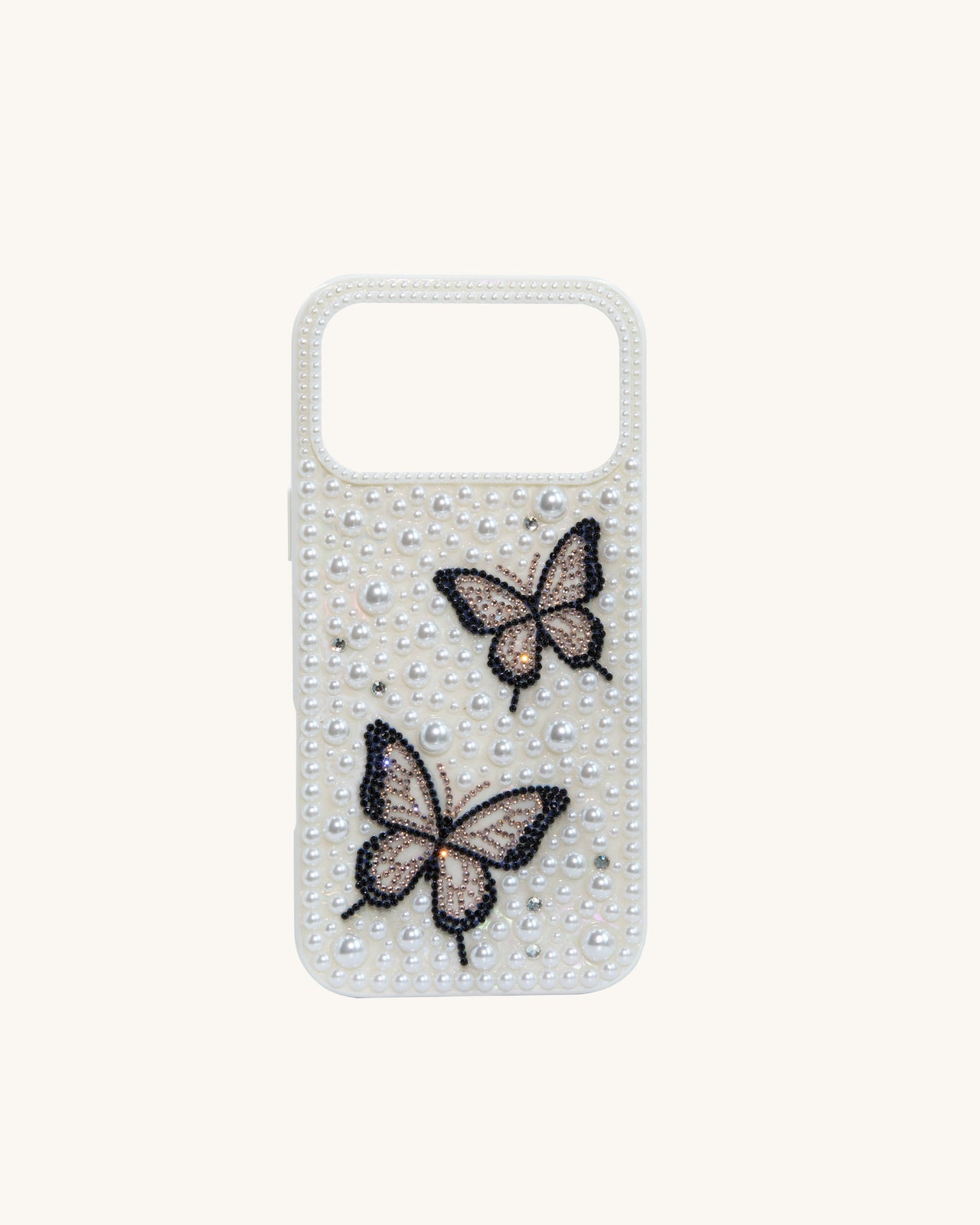 Butterfly Pearl Embellished Phone Case - White