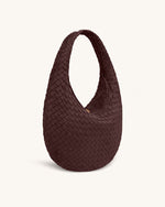 Nola Faux Suede Woven Hobo Shoulder Bag - Dark Mocha