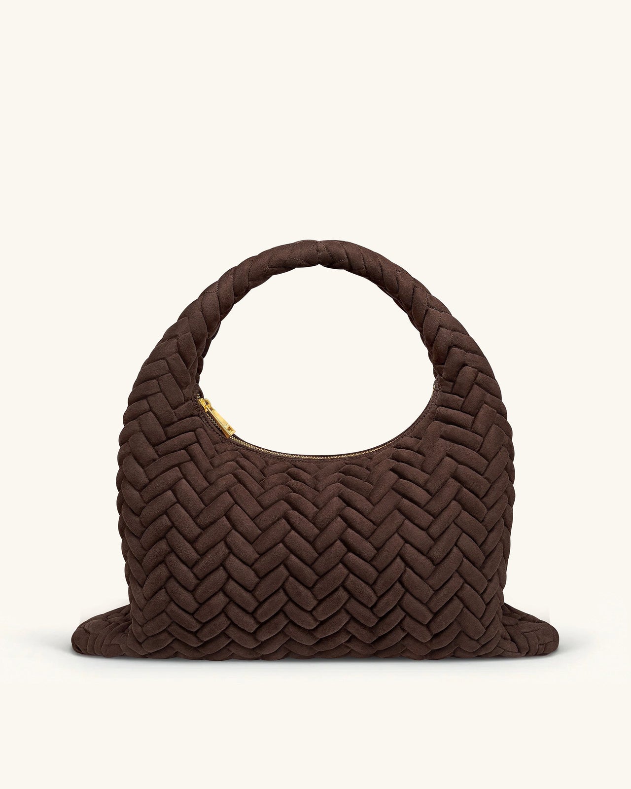 Cora Large Faux Suede Quilting Hobo Shoulder Bag - Dark Brown