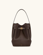 Clara Lock Accent Bucket Shoulder Bag - Mocha Brown