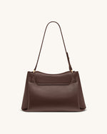 Rhea Pebbled Double Buckle Shoulder Bag - Dark Brown