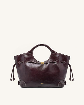 Virelle Waxed Vegan Leather Drawstring Tote Bag - Burgundy
