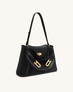 Rhea Pebbled Double Buckle Shoulder Bag - Black