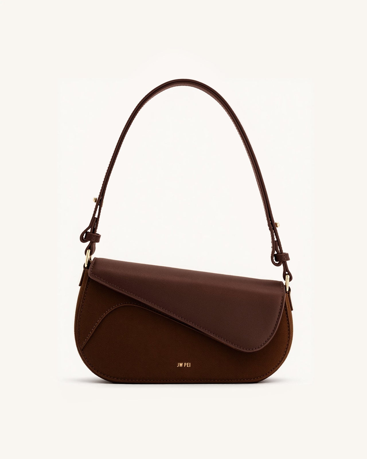Addisyn Faux Suede Panel Shoulder Bag - Mocha Brown