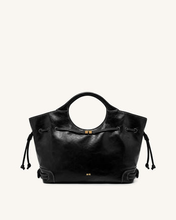Virelle Waxed Vegan Leather Drawstring Tote Bag – Black