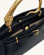 Elena Snake Handle Top Handle Bag - Black