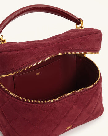 Cleo Quilted Faux Suede Top Handle Satchel - Burgundy