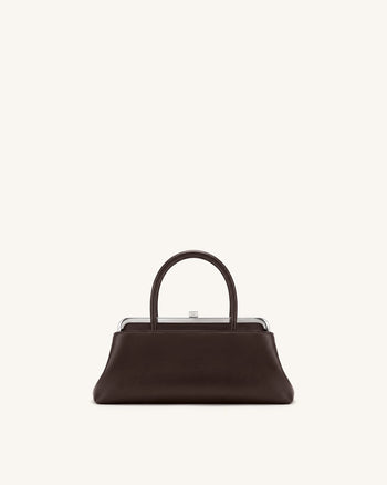 Anouk Frame Top Handle Bag - Dark Brown