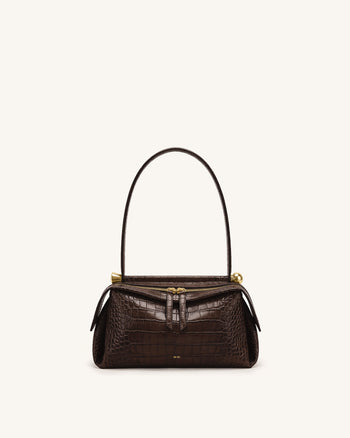 Naomi Double-Zip Shoulder Bag - Brown Croc