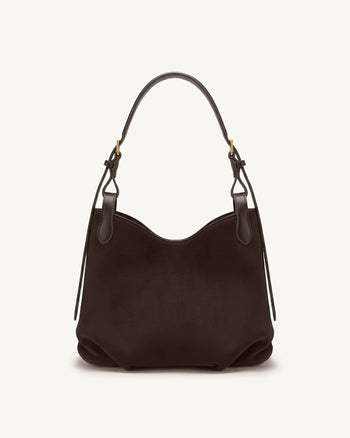 Velora Faux Suede Slouchy Shoulder Bag - Dark Brown