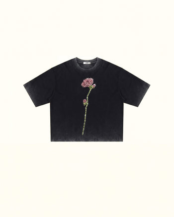 The Enchanted Rhinestone Rose Tee - Faded Black