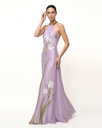 Iris Floral Print Halter Maxi Dress - Lavender