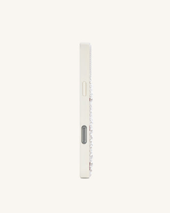Pearl Artificial Crystal Ribbon Bow Phone Case - White