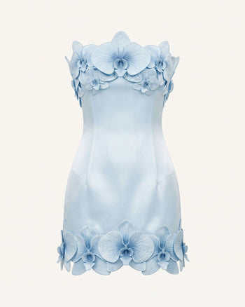 Orchid Trim Strapless Mini Dress - Blue