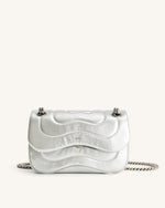 Tina Metallic Quilted Chain Crossbody - Silver