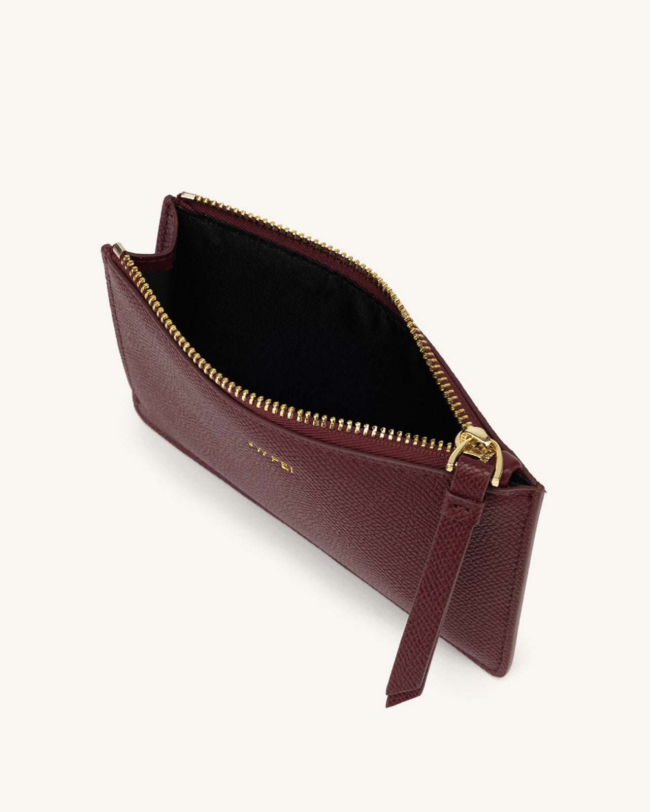 Quinn Zipped Card Holder- Burgundy Grained Vegan Leather