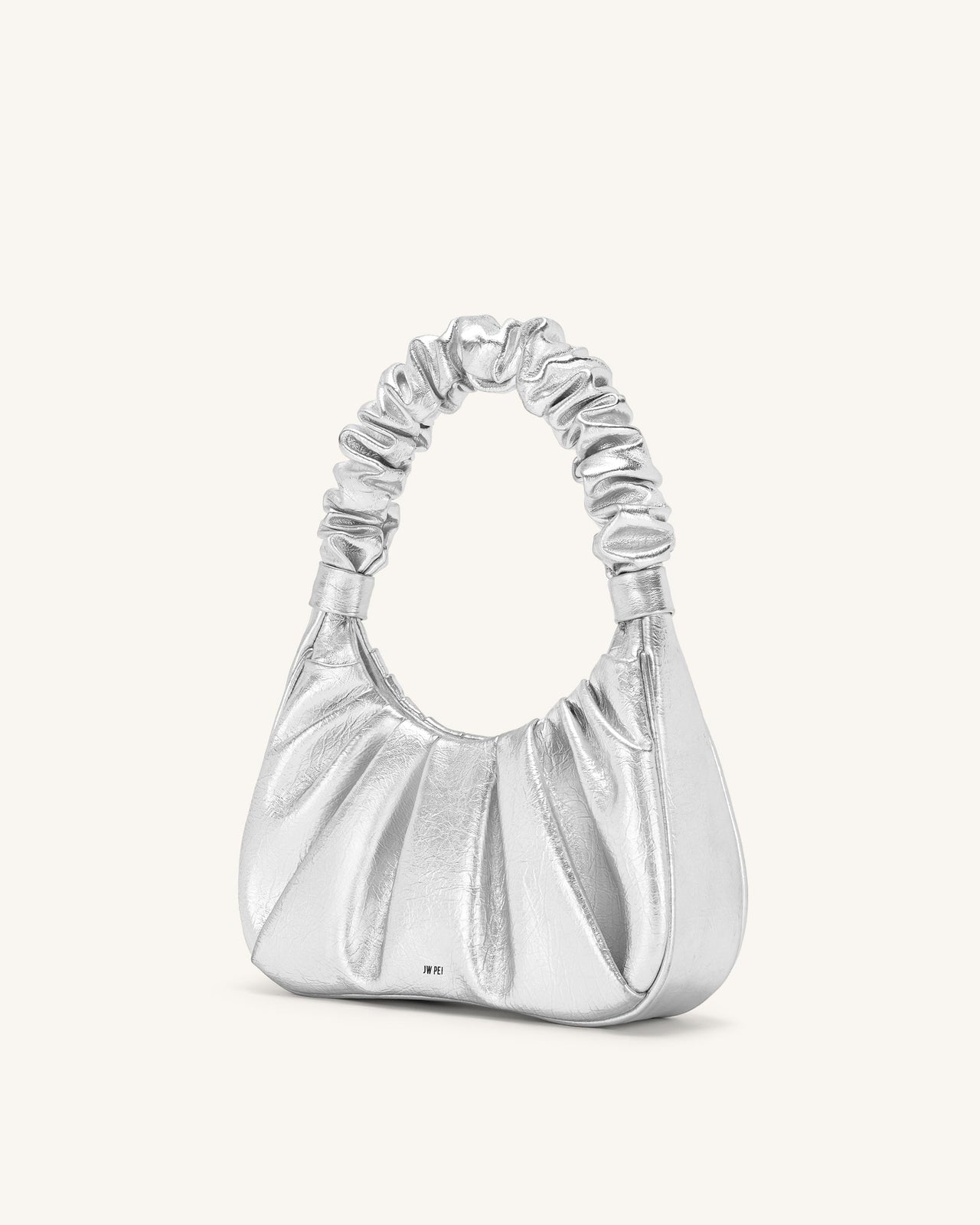 Gabbi Metallic Ruched Hobo Handbag - Silver