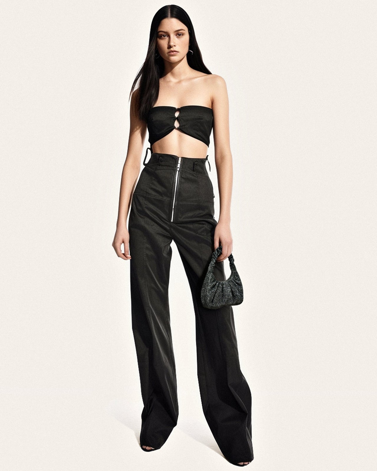 Gabbi Artificial Crystal Medium Ruched Hobo Handbag - Anthracite