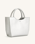 Leah Metallic Pleating Medium Top Handle Bag - Silver