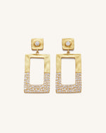 Geometrical Openwork Rectangle Earrings - 18ct Gold Plated & White Zircon