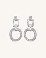 Geometrical Openwork Round Earrings - 18ct White Gold Plated & White Zircon
