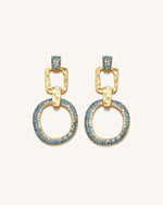 Geometrical Openwork Round Earrings - 18ct Gold Plated & Sea Blue Nano