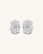 Geometrical Combination Earrings - 18ct White Gold Plated & White Zircon