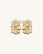 Geometrical Combination Earrings - 18ct Gold Plated & White Zircon