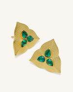 Leaf Earrings - 18ct Gold Plated & Dark Green Zircon