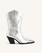 Riya Metallic Cowboy Boot - Silver