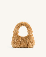 Gabbi Faux Fur Medium Ruched Hobo Handbag - Light Brown