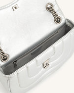 Tina Metallic Quilted Chain Crossbody - Silver