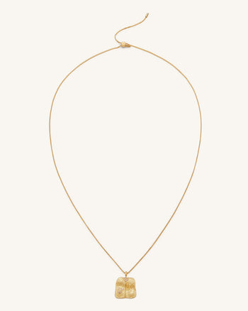 Plantain Fan Pendant Necklace - 18ct Gold Plated & White Zircon